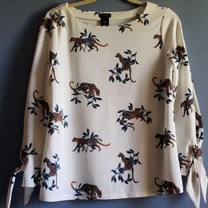 Ann Taylor Panther Tie-Sleeved top NWT